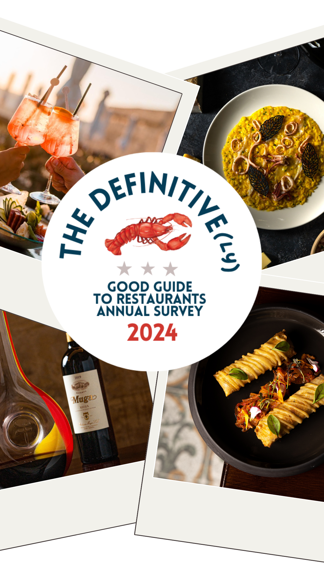 The Definitive(ly) Good Guide to Restaurants Annual Survey 2024 with images behind it