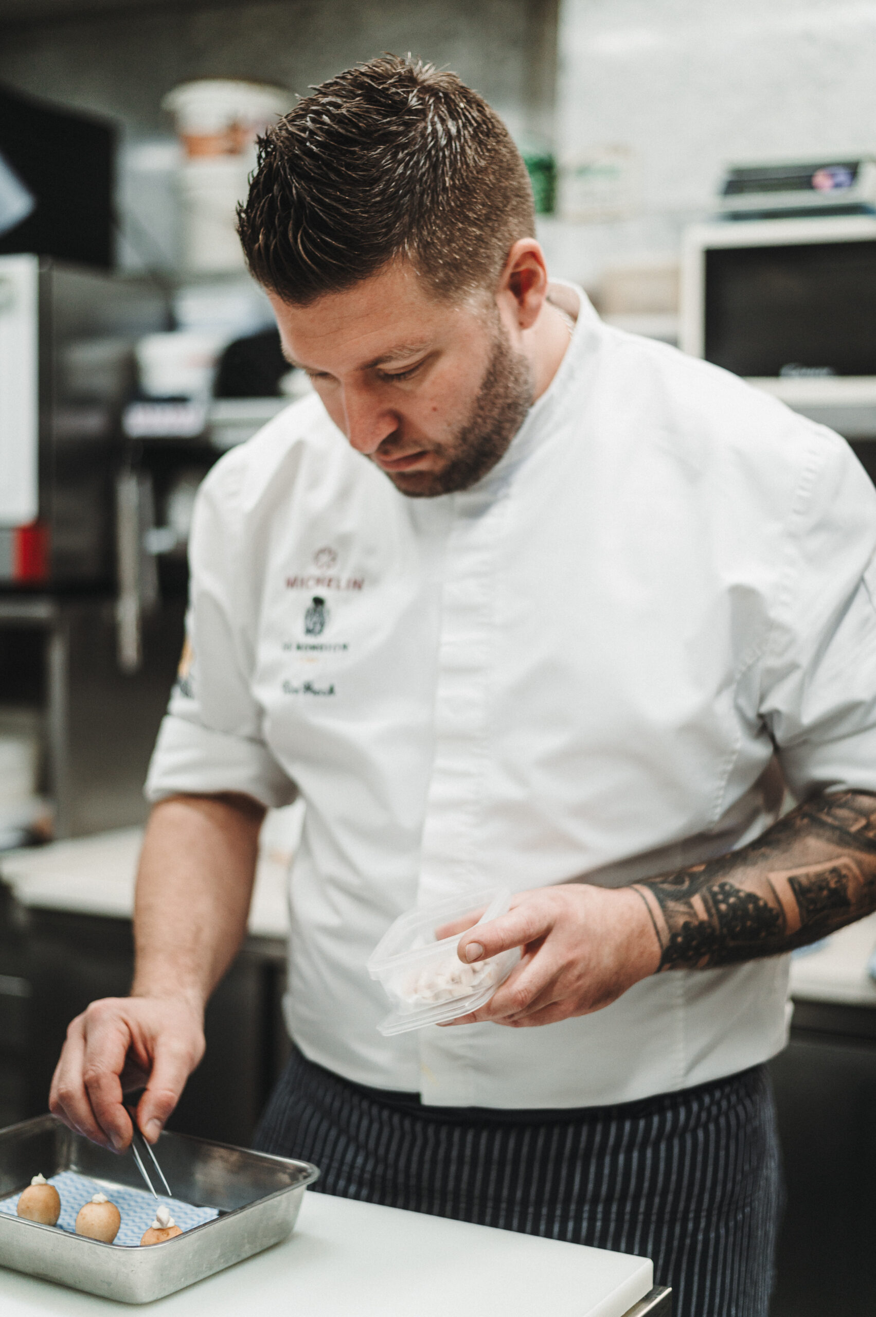 A chef cooking in the kitchen